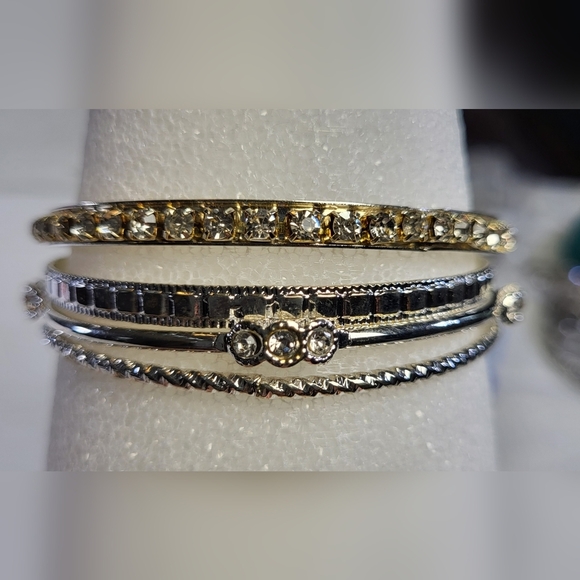 Dillard's Jewelry - DILLARD' S Silver Tone and Crystal Bangle Bracelets - Set of 4